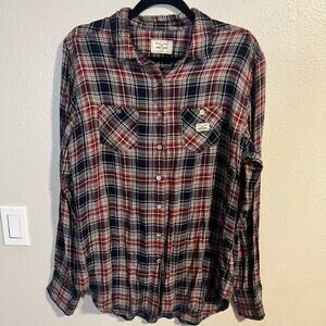 Kimes Ranch Plaid Shimmer Long Sleeve Button-Up Blouse Size XL